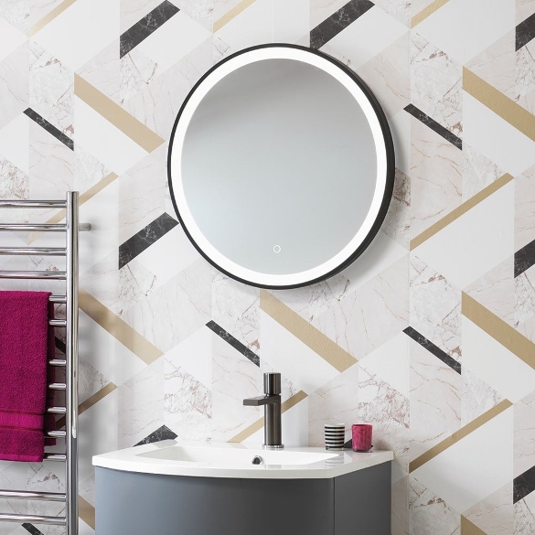 Opal Black Round Mirror - 600mm